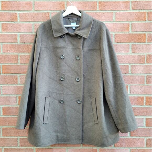 J. Jill Double Breasted Brushed Wool Brown Olive Pea Coat 2X - Picture 1 of 9